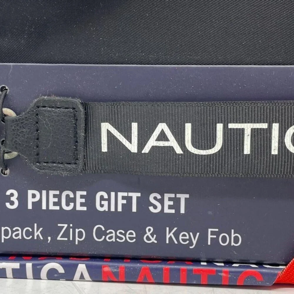 NWT Nautica Backpack, Zip Case, and Key Fob 3 piece set in Gift Box
